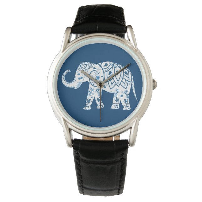 Ornate Patterned Blue Elephant Watch (Front)