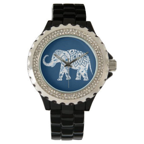 Ornate Patterned Blue Elephant Watch