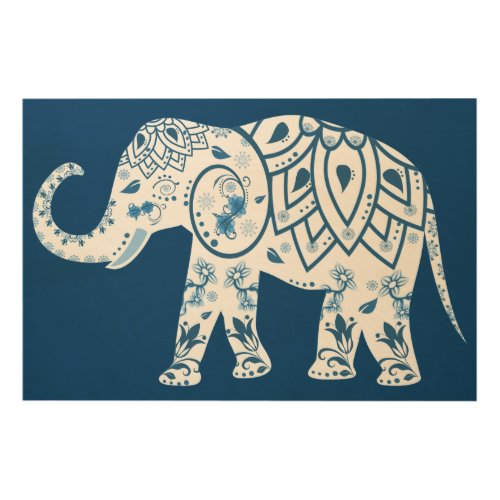 Ornate Patterned Blue Elephant Wood Wall Art
