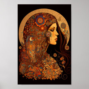 Ornate Patterned Boho Hippie Chick  Poster