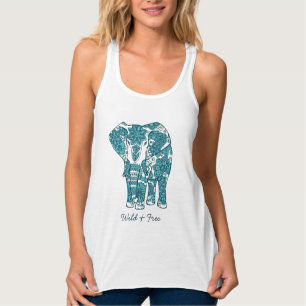 Ornate Patterned Elephant Art Wild and Free Tank Top
