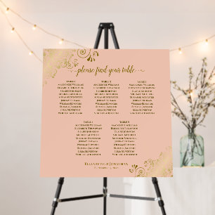 Ornate Peach & Gold Elegant 5 Table Seating Chart Foam Board