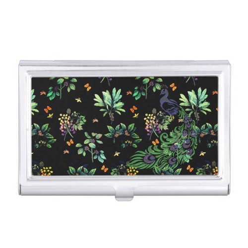 Ornate Peacock and Vintage Floral Business Card Case