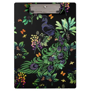 Ornate Peacock And Vintage Floral Clipboard by LouiseBDesigns at Zazzle