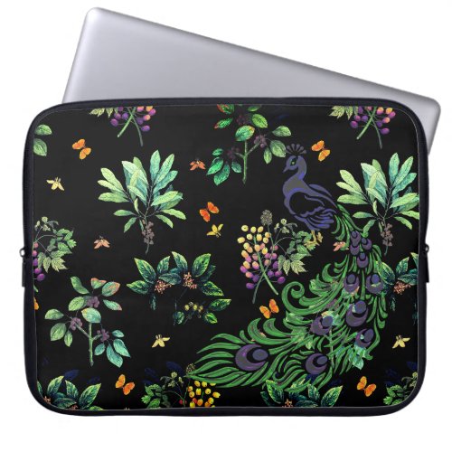 Ornate Peacock and Vintage Floral Laptop Sleeve