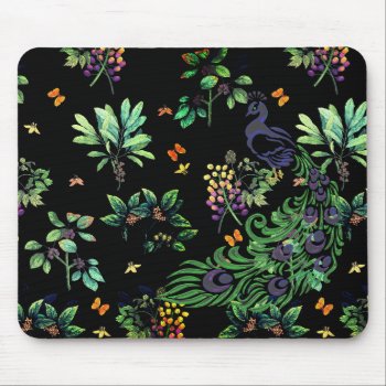 Ornate Peacock And Vintage Floral Mouse Pad by LouiseBDesigns at Zazzle