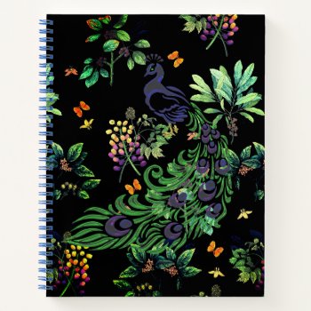 Ornate Peacock And Vintage Floral Notebook by LouiseBDesigns at Zazzle