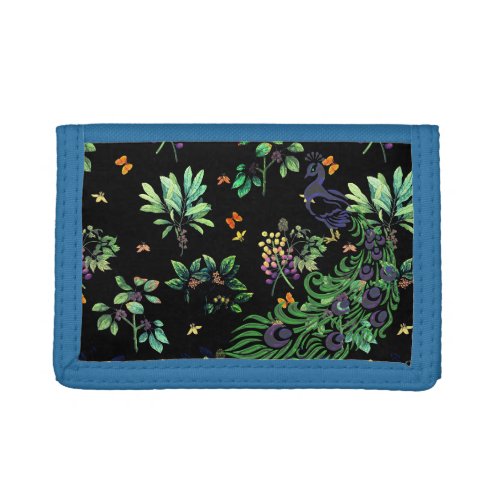 Ornate Peacock and Vintage Floral Trifold Wallet