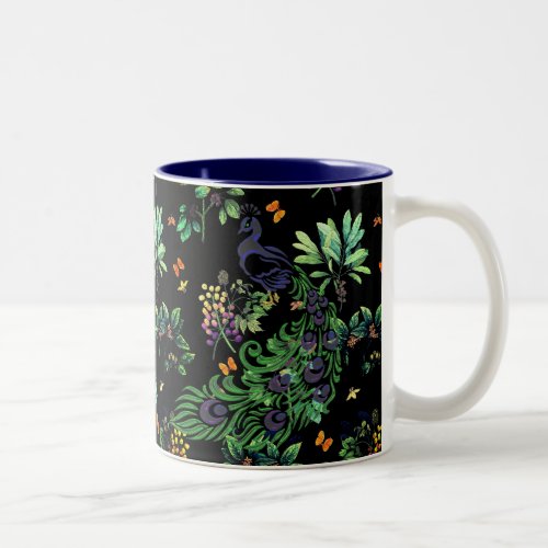 Ornate Peacock and Vintage Floral Two_Tone Coffee Mug