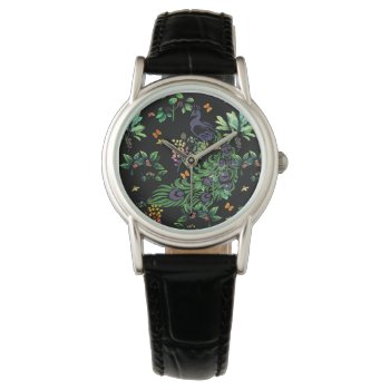 Ornate Peacock And Vintage Floral Watch by LouiseBDesigns at Zazzle