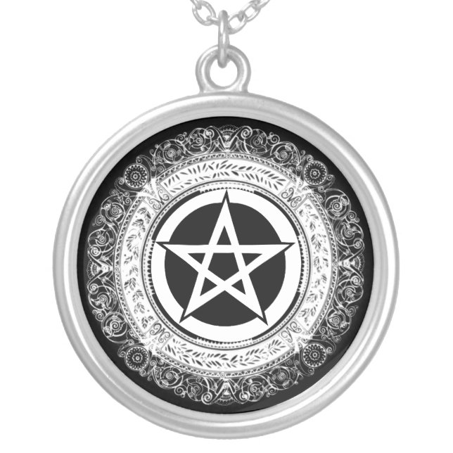 Ornate Pentacle Silver Plated Necklace (Front)