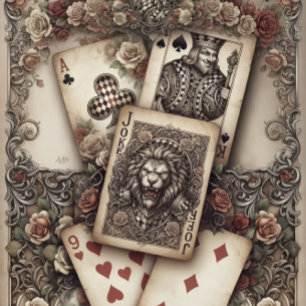 Ornate Pierrot & Roses Queen of Hearts PlayingCard Wrapping Paper Sheets