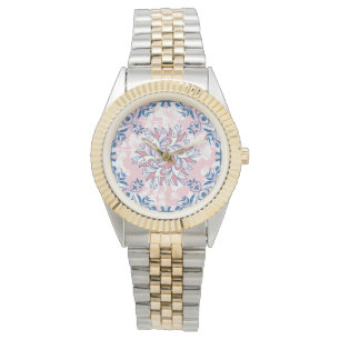 Ornate Pink and Blue Symmetrical Floral Watch