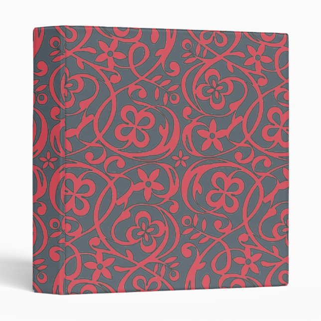 Ornate Pink and Grey Flower Pattern 3 Ring Binder (Front/Spine)