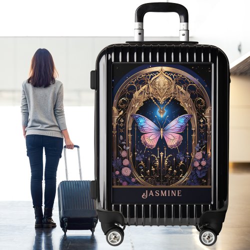 Ornate Pink Blue Gold Stylish Butterfly Luggage