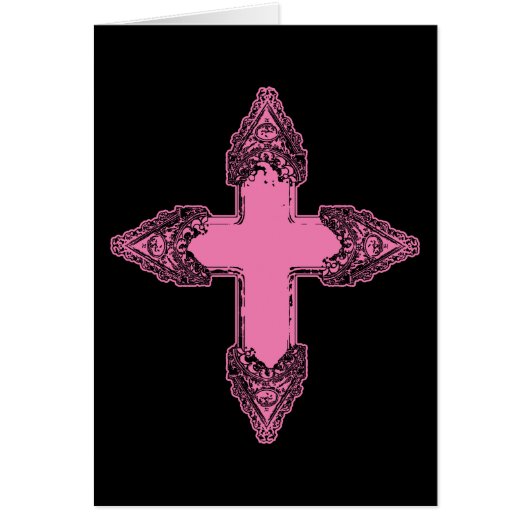 Ornate Pink Gothic Cross Cards (Front)