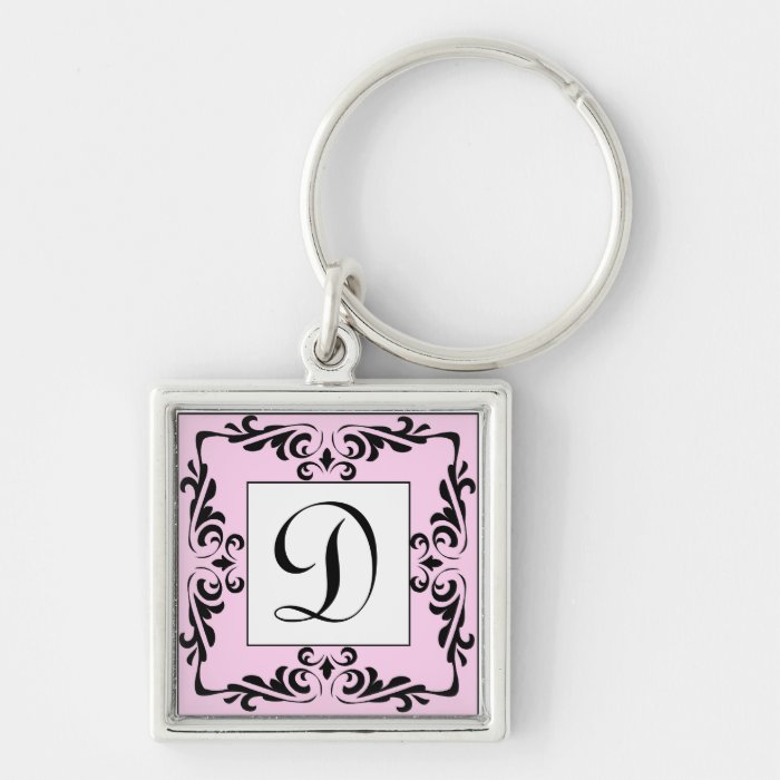 Ornate Pink Monogram Letter D Keychain