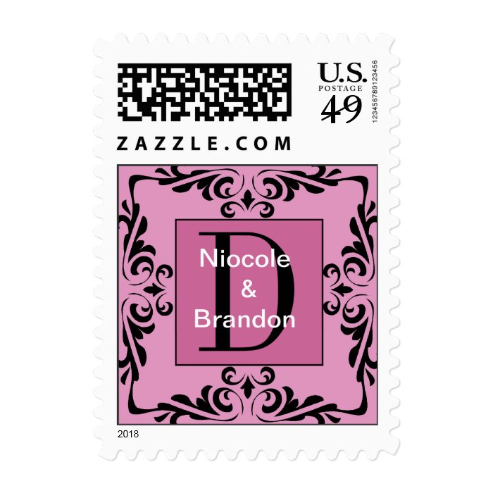 Ornate Pink Monogram Letter D Stamp