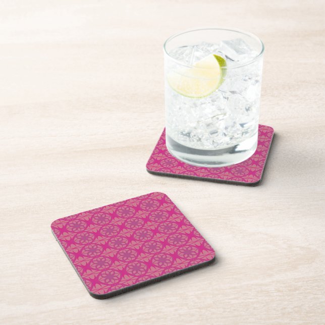 Ornate Pink Purple Geometric Pattern Beverage Coaster (Right Side)