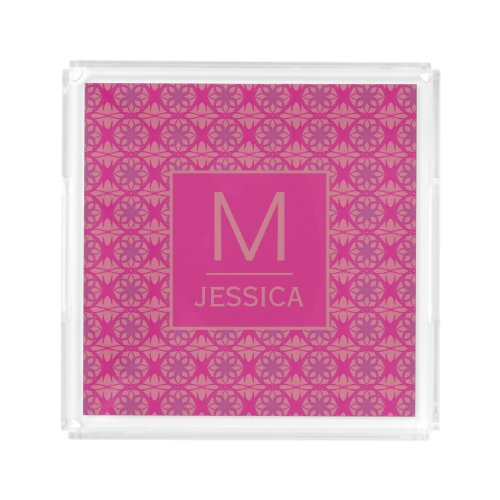 Ornate Pink Purple Geometric Pattern Personalised Acrylic Tray