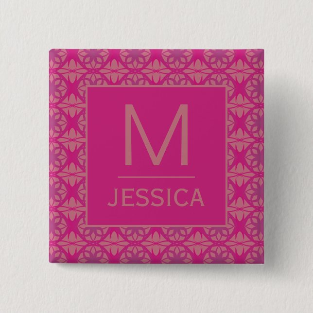 Ornate Pink Purple Geometric Pattern Personalised Button (Front)