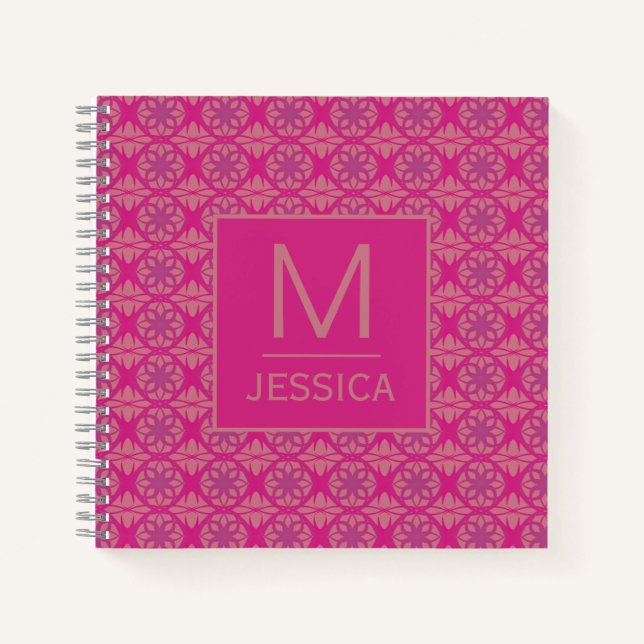Ornate Pink Purple Geometric Pattern Personalised Notebook (Front)