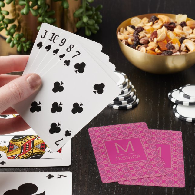 Ornate Pink Purple Geometric Pattern Personalised Poker Cards (In Situ)