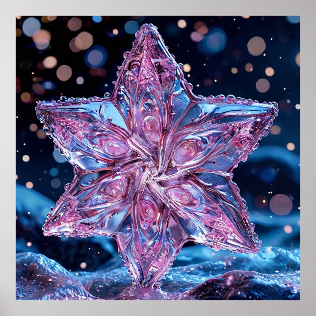 Ornate Pink Star Ornament Poster (Front)