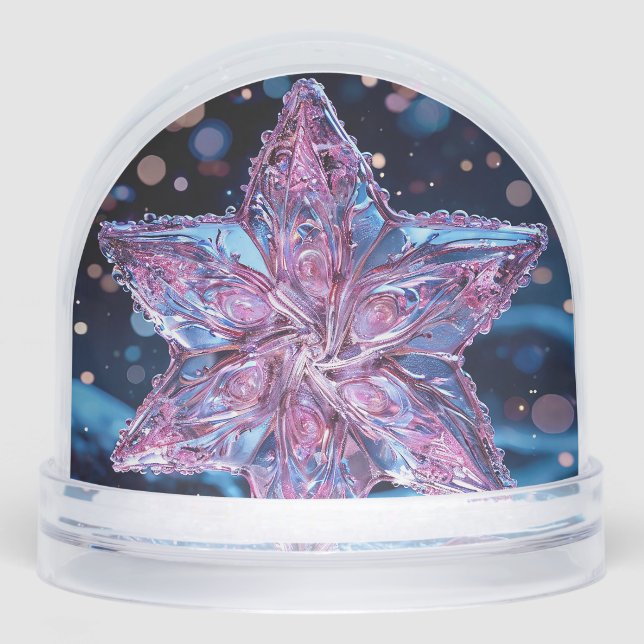 Ornate Pink Star Ornament Snow Globe (Front)