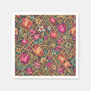 Ornate Pink Tulip Floral William Morris Style Napkins