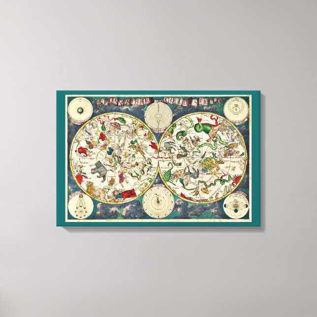 Ornate planisphere, star moon chart map, planets canvas print (Front)