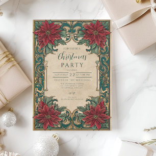 Ornate Poinsettia Christmas Party Invitation