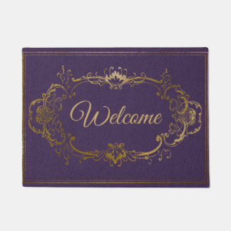 Ornate Purple and Gold Welcome Door Mat