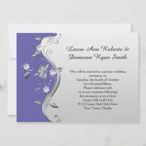 Ornate Purple and Silver Floral Reception Only Invitation