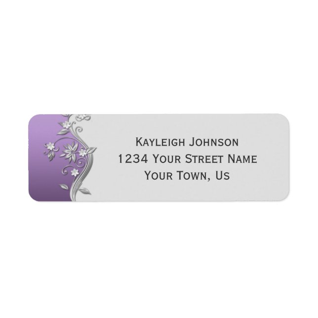 Ornate Purple and Silver Flowers Swirls Label (Front)