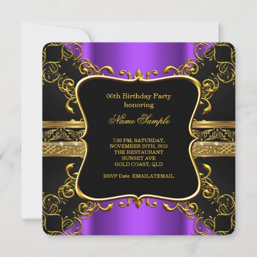 Ornate Purple Black Gold Birthday Party Invitation 