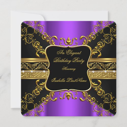 Ornate Purple Black Gold Birthday Party Invitation