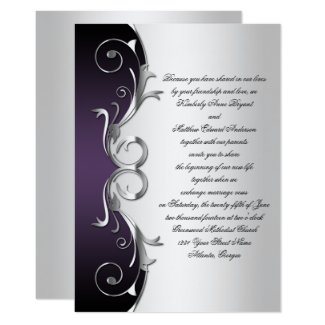 Ornate Purple Black Silver Wedding Celebration Card