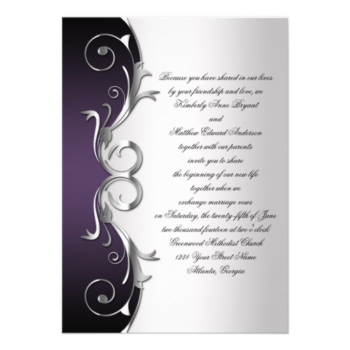 Ornate Purple Black Silver Wedding Celebration Personalized Invite