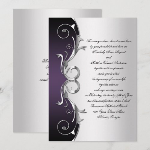 Ornate Purple Black Silver Wedding Celebration Personalized Invite