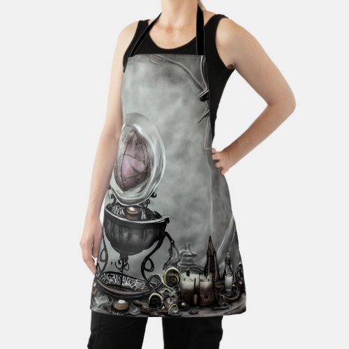 Ornate Purple Crystal Ball and Witchcraft Items Apron