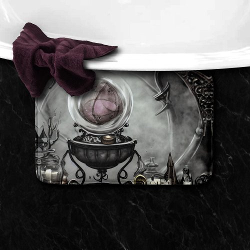Ornate Purple Crystal Ball and Witchcraft Items Bath Mat
