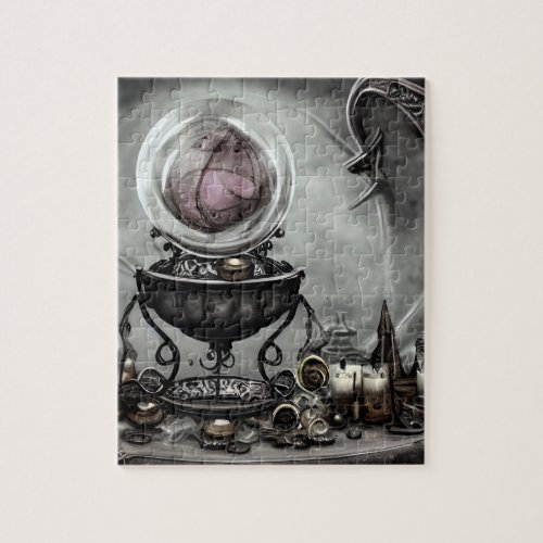 Ornate Purple Crystal Ball and Witchcraft Items Jigsaw Puzzle