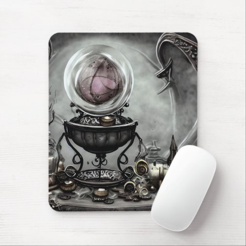 Ornate Purple Crystal Ball and Witchcraft Items Mouse Pad