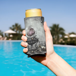 Ornate Purple Crystal Ball and Witchcraft Items Seltzer Can Cooler