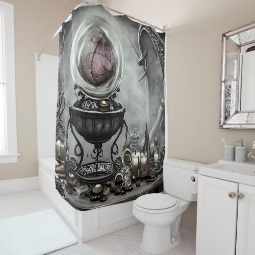 Ornate Purple Crystal Ball and Witchcraft Items Shower Curtain