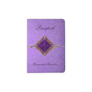 Ornate Purple Damask Custom Passport Holder