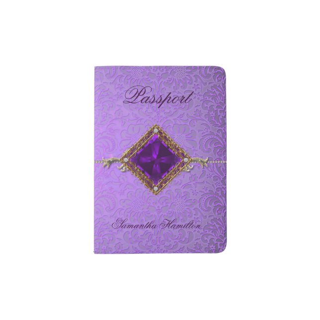 Ornate Purple Damask Custom Passport Holder (Front)