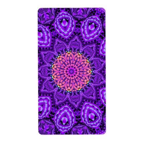 Ornate Purple Flower Vibrations Kaleidoscope Art Label