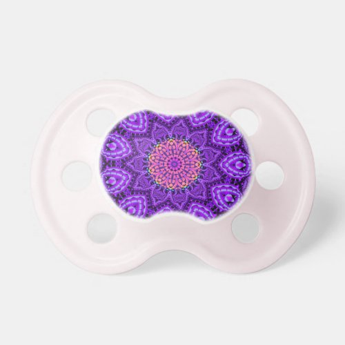 Ornate Purple Flower Vibrations Kaleidoscope Art Pacifier